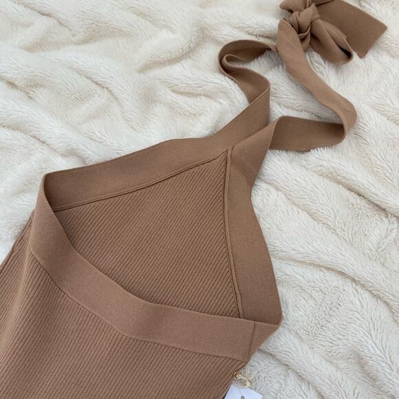 NWT Wilfred Cayenne halter dress Gold Camel - Picture 4 of 5